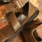 NEW - OLIVE LEATHER SANDALS 41