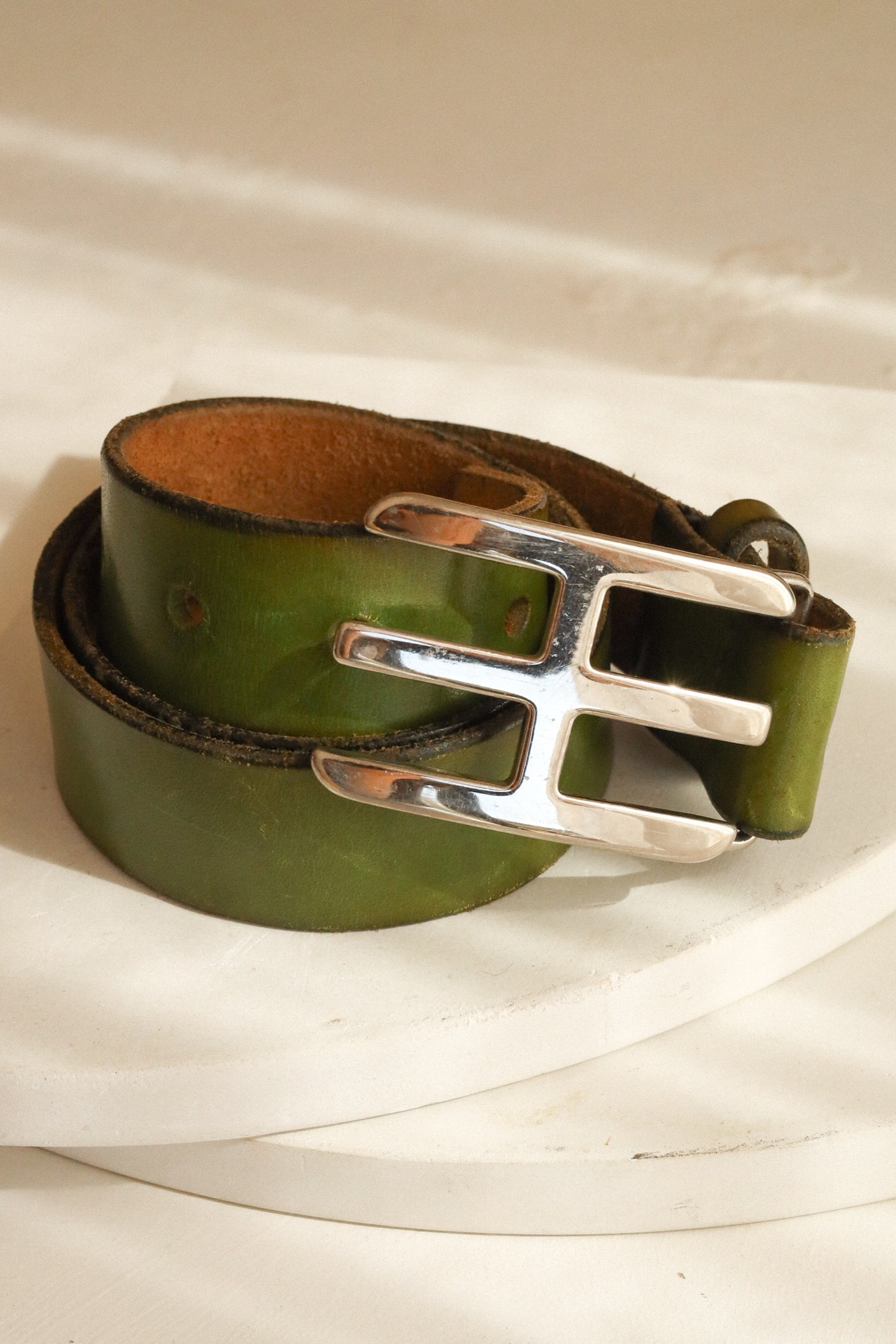 VINTAGE GREEN LEATHER BELT XS