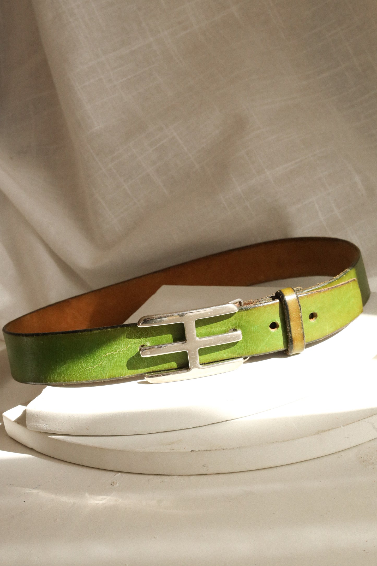 VINTAGE GREEN LEATHER BELT XS